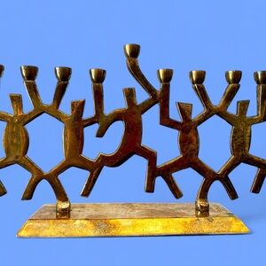 Mid-Century Brass Hanukkah Menorah – Dancing Figures – Keith Haring Inspired
